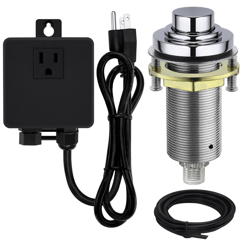 SINKINGDOM SinkTop Air Switch Kit with Chrome Long Button (Full Brass) for Garbage Disposal, Single Outlet - Image 1